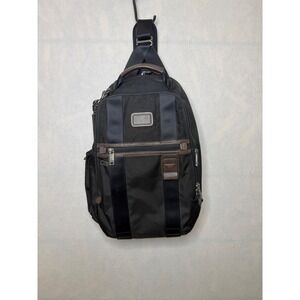 Tumi Alpha Bravo Sling Backpack Black Ballistic Nylon Brown Leather Trim Travel